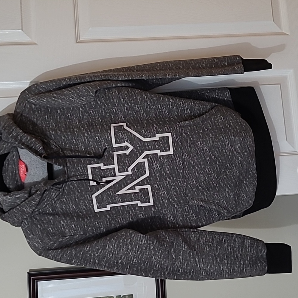 MIKK Athletica hoody, grey with black trim, cabincore, cozy, LG